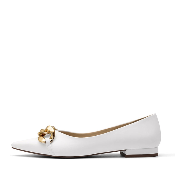 Chain Pointed Toe Ballet Flats - WHITE PU - 2